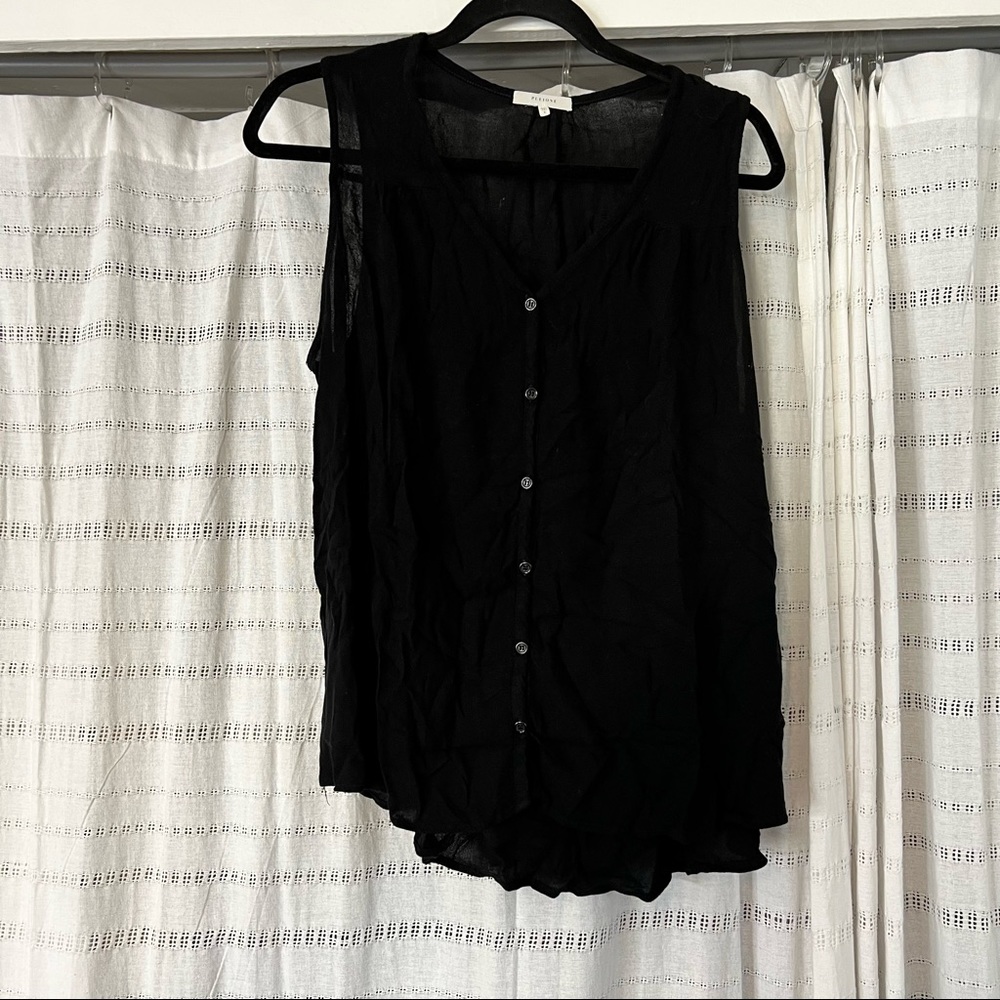 Pleione Black Button Up Tank Blouse